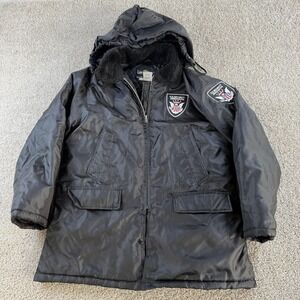 Vintage LawPro Coat Mens Medium Black Hooded Insulated Security Parka USA